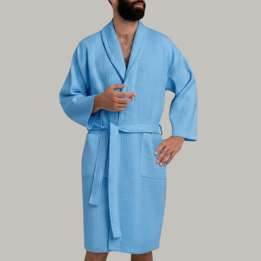Peignoir Nid d'abeille H/F - (Bleu Ciel)