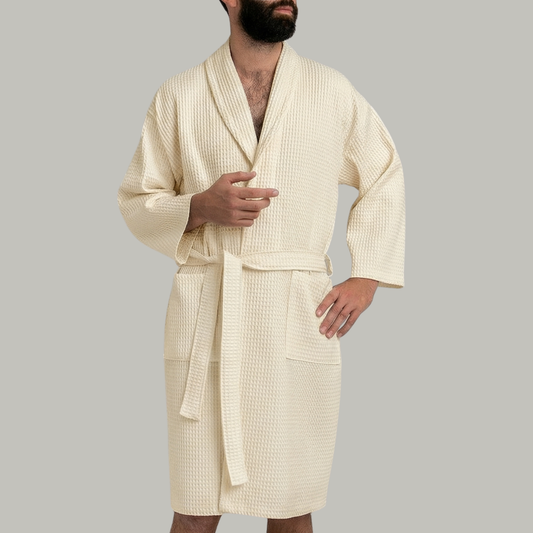 Peignoir Nid d'abeille H/F - (Beige Crème)