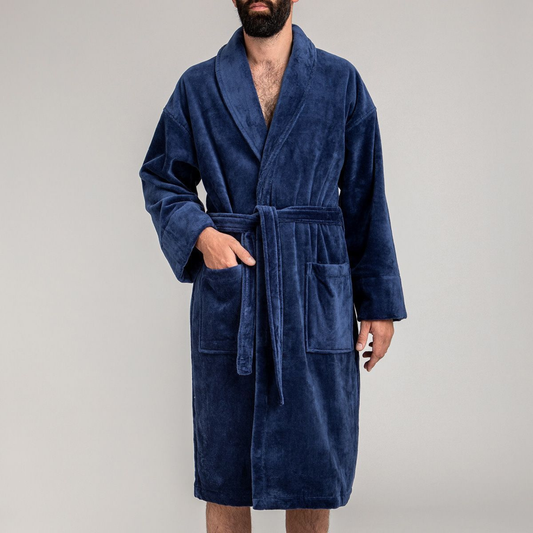 Peignoir Velours H/F - (Bleu Marine)