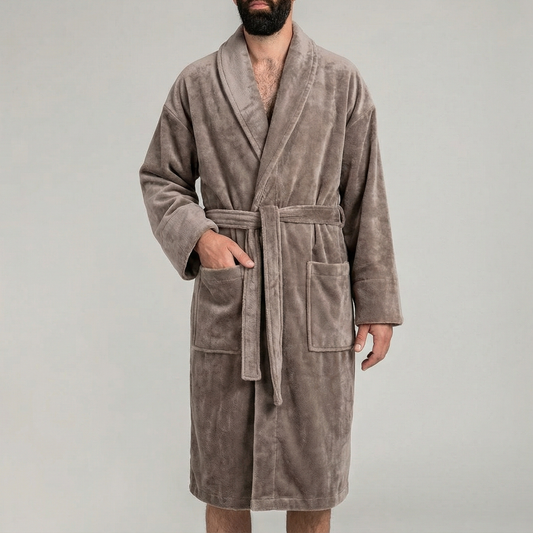Peignoir Velours H/F - (Taupe)