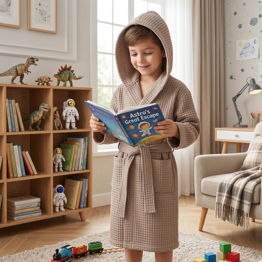 Peignoir Enfant Nid d'abeille - (Taupe)