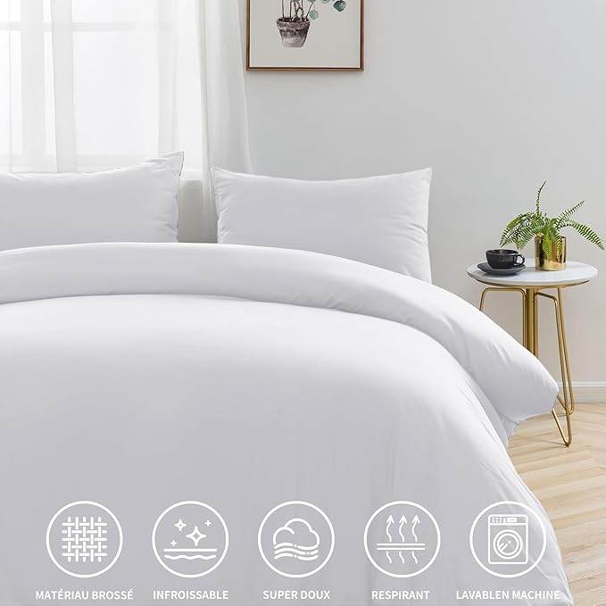 Housse de Couette Blanche en Poly-Coton Percale - 127 fils/cm² - SOFTHOME