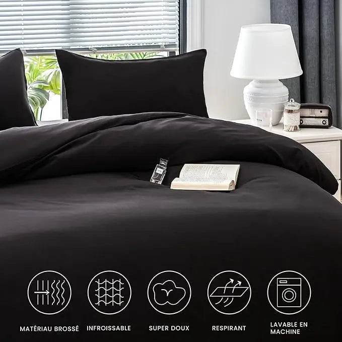 Housse de Couette Noire en Poly-Coton Percale - 127 fils/cm² - SOFTHOME