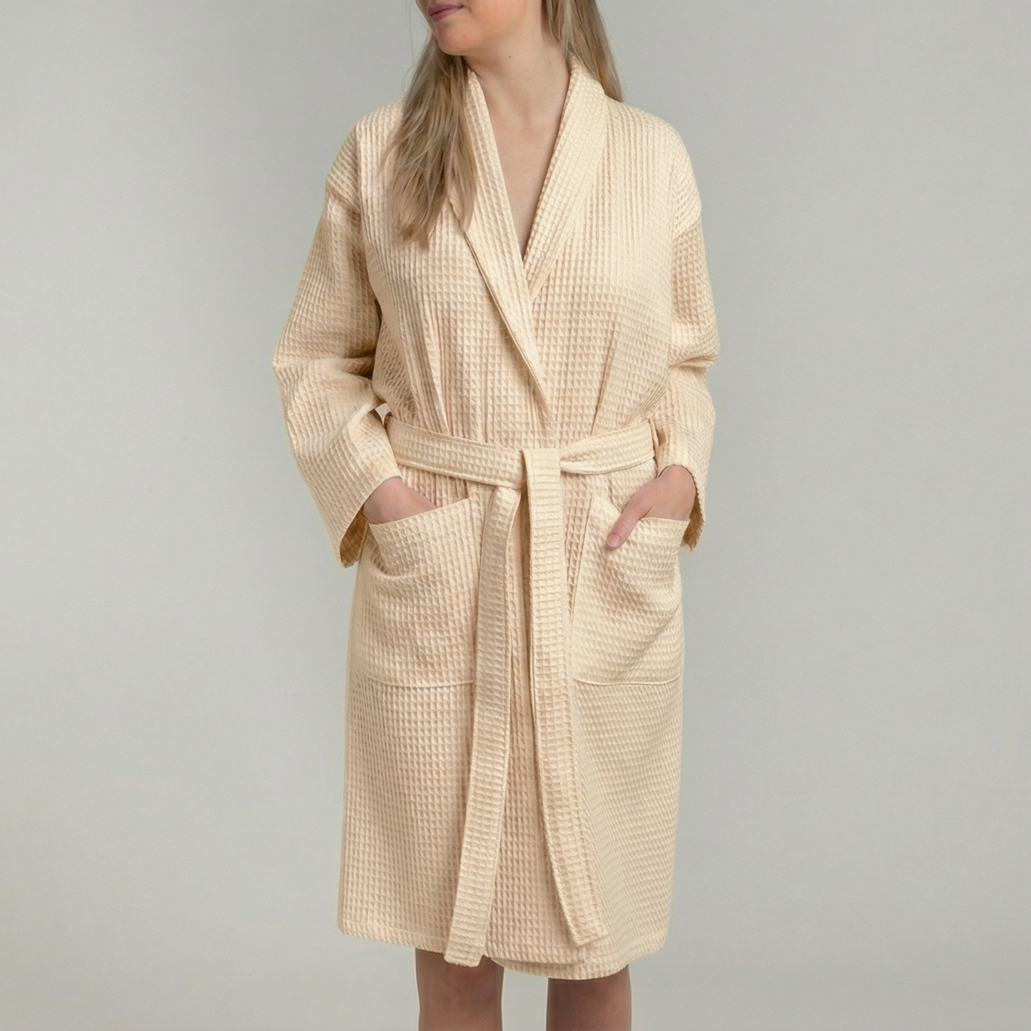 Peignoir Nid d'abeille H/F - (Beige Crème)
