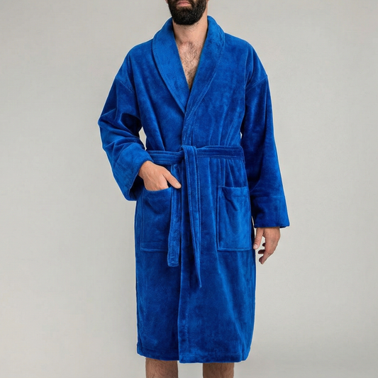 Peignoir Velours H/F - (Bleu Roi)