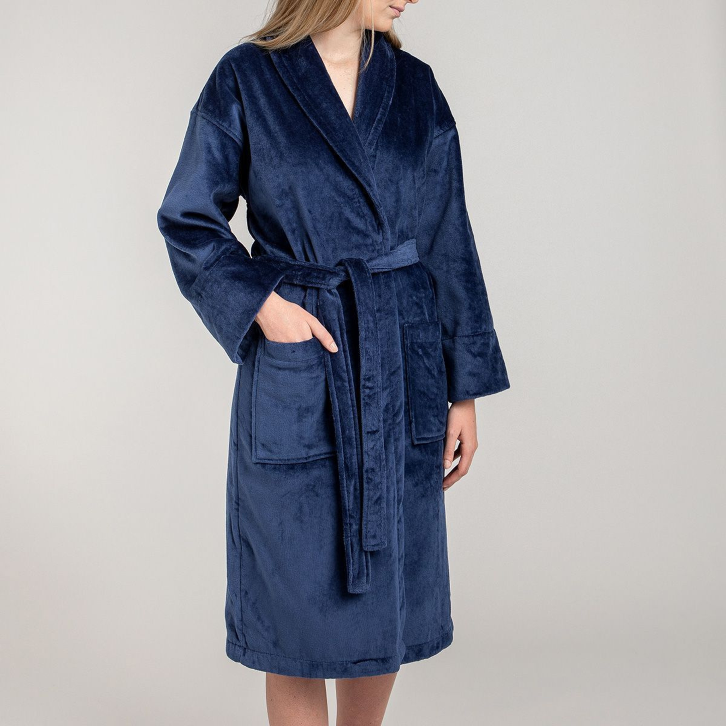 Peignoir Velours H/F - (Bleu Marine)